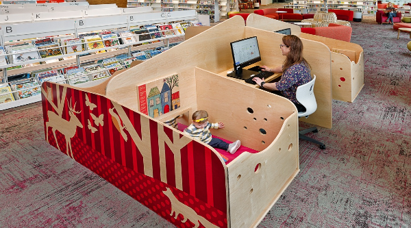 Library Wins At Remote Work With Public Desks That Young Children Can Use Too